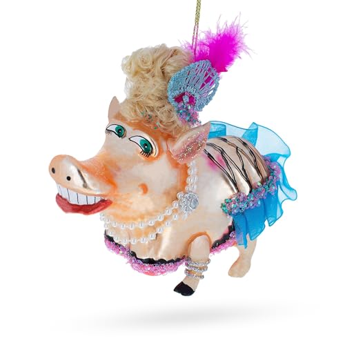 Fashion-Forward Pig Glass Christmas Ornament - Handcrafted Holiday Decor