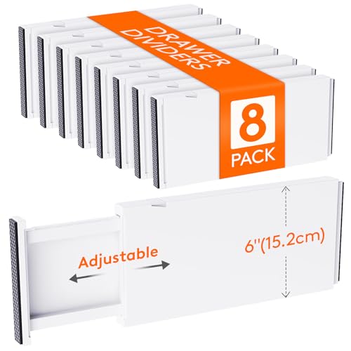 Lifewit Adjustable Drawer Dividers 6" Tall, Expandable & Non-Slip, Fits 13.5-22" Drawers (Set of 8)