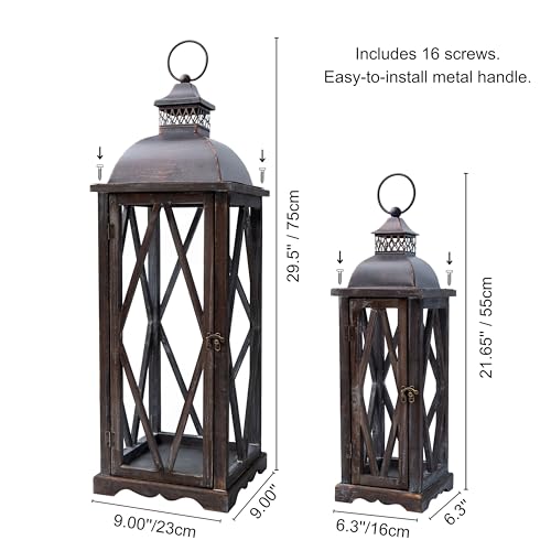 Dark Brown Farmhouse Outdoor Lanterns Set of 2 - Rustic Patio Candle Holders
