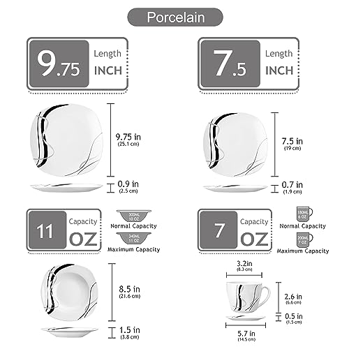 VEWEET FIONA Ceramic Dinnerware Set for 6 - 30 Piece White & Black Tableware