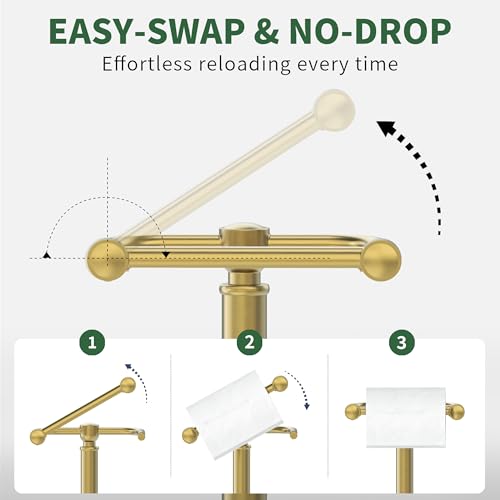 Brushed Gold Stainless Steel Freestanding Toilet Paper Holder Stand - Modern Pivoting Design