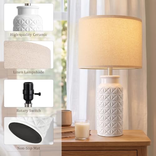 Innqoo 22.6-inch Modern Ceramic Bedside Lamps Set of 2 - White Nightstand Lamps for Bedroom