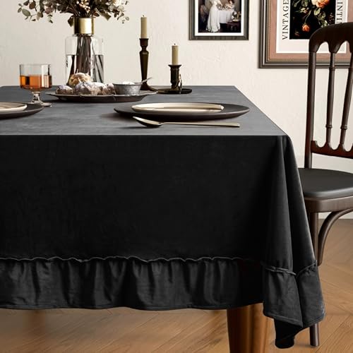 Chorowl Black Velvet Tablecloth 60x120 Inch Rectangular with Ruffle