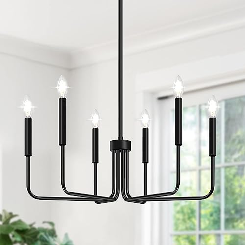 Matte Black 6-Light Farmhouse Chandelier - Industrial Modern Ceiling Light Fixture for Dining Room, Kitchen, Foyer, No Assembly Needed