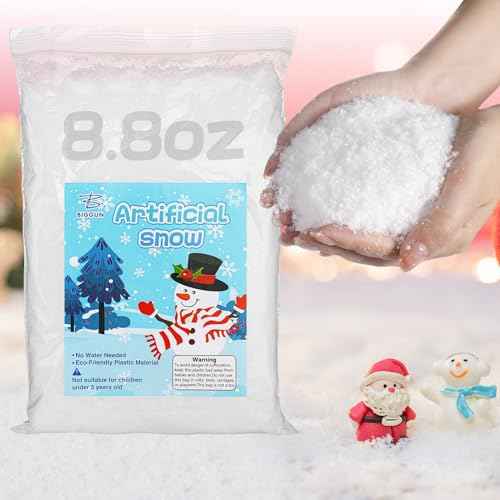 Biggun 8.8 Oz Water-Free Fake Snow Christmas Village Decorations, Lifelike Fire-Resistant Dry Faux Snow for Winter Wonderland Decorations