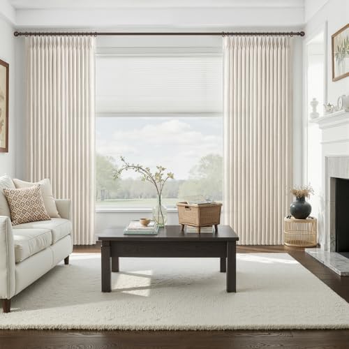 Birch Linen Pleated Curtain Set - 4 Panels, 40"W x 96"L, Ivory Cream, Light Filtering, Memory Shape - LuxuNap