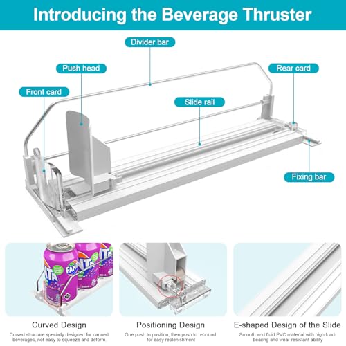 15 Rows 3 Pack Fridge Drink Organizer with Self-Pushing Dispenser - Adjustable Capacity