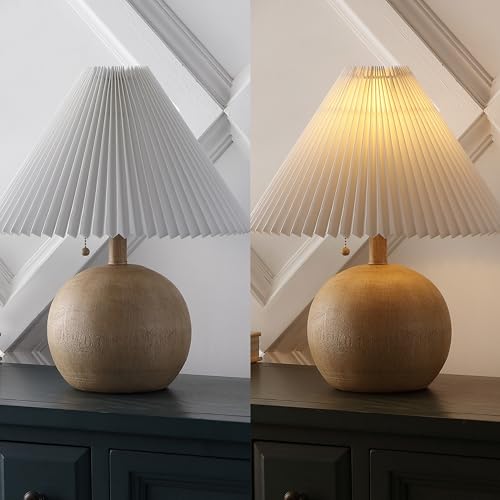 JONATHAN Y Aksel Sphere Table Lamp 17.25in Beige Wood Finish, Modern Coastal Design