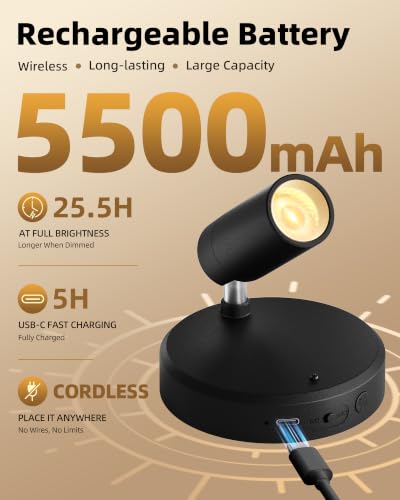 Black Rechargeable LED Picture Spotlight with Remote, Dimmable & Timer - 4-Pack