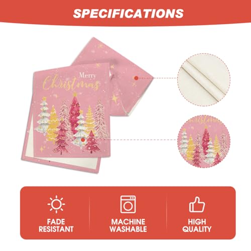 Artoid Mode Xmas Trees Merry Christmas Table Runner, Seasonal Winter Pink Kitchen Dining Table Decoration for Home Party Decor 13x72 Inch