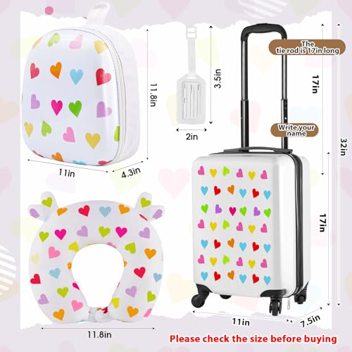 Sanwuta 4-Piece Kids Luggage Set with Heart Design, 17 Inch Hardside Suitcase & Backpack, Travel Accessories for Children
