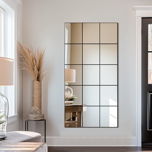 Delma 28x55 Black Window Pane Full Length Wall Mirror - Modern Home Decor