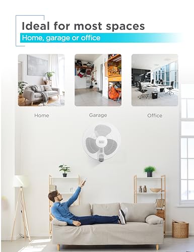 16-Inch Wall Fan with Remote Control - Oscillating, 3 Speeds, White - Variation of THIS listing