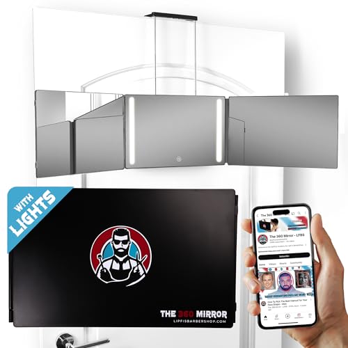 360 Mirror LED Lights Barber 3 Way Hanging Self Hair Cutting System