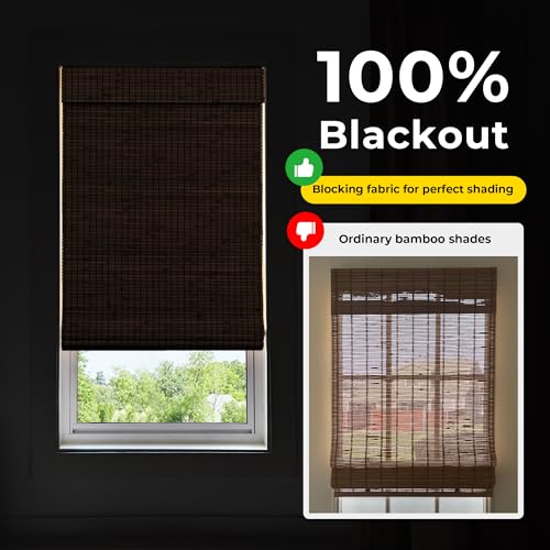 Blackout Cordless Bamboo Roman Shades 34 3/4x64 in Penang Teak - UNISHADES