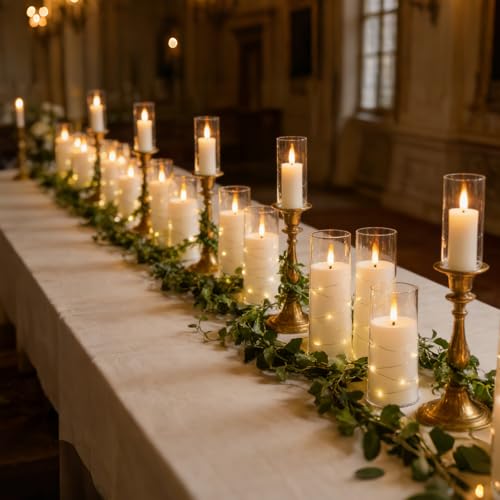 White 24-Pack Flameless Candles with Embedded Star String, Remote & Timer - Safe Home Decor