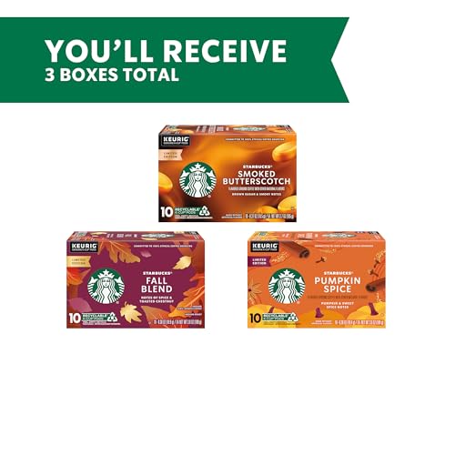 Starbucks Fall Coffee Bundle - Pumpkin Spice, Smoked Butterscotch & Medium Roast K-Cups, 30 Pods