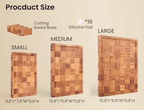 Fibogollo Set of 3 Large Bamboo Kitchen Cutting Boards with Juice Groove - Brown, 15.8 x 11.8 inches