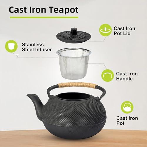 Cast Iron Tetsubin Teapot 22 oz / 650 ml with Enameled Interior & Stainless Steel Infuser - Japanese Style