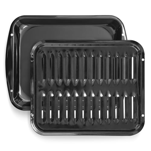 Nonstick Porcelain Broiler Pan with Rack - 16.75 x 12.75 Inches, Oven Replacement