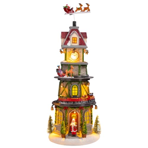 MUMTOP Animated Christmas Village Sets with Lighted Bell Tower & Clock Tower Variant