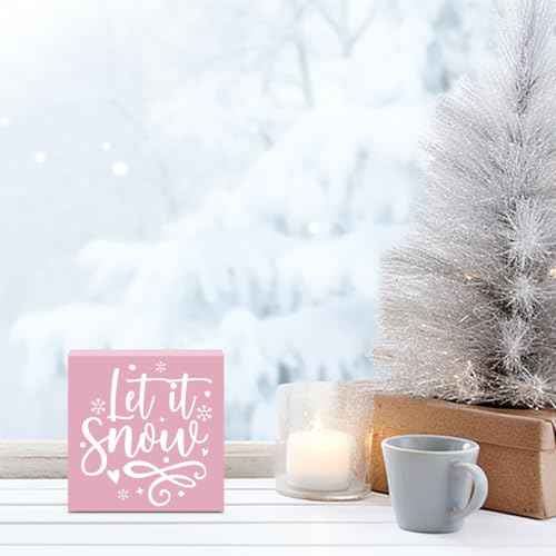 Let It Snow Decor, Pink Winter Decor for Home Table, Pink Snowman Decorations, Funny Winter Christmas Decorations 5 x 5 inches