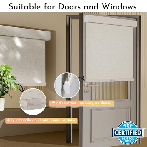 Persilux 45x72 Inch Blackout Roller Shades Linen Fabric Cordless Insulated UV Block for Home & Office - Cream Variation