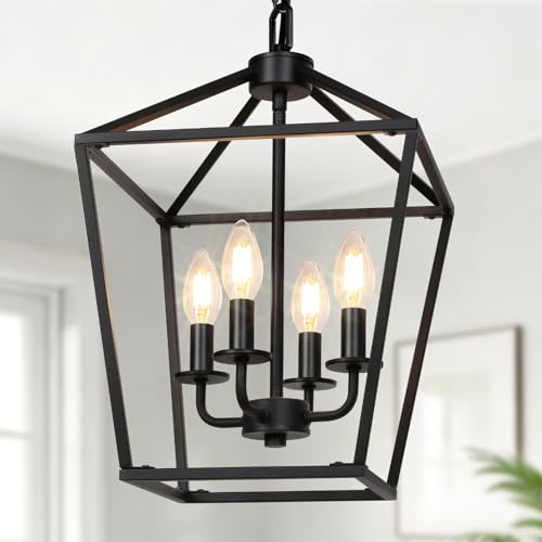 Black Farmhouse 4-Light Chandelier Ceiling Light Fixture with Adjustable Chain