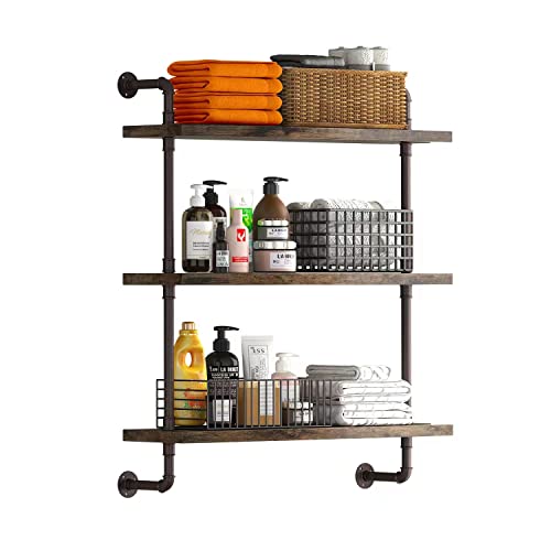 Helsin 24-inch Rustic Industrial Pipe Shelf 3-Tier Wall Storage & Display