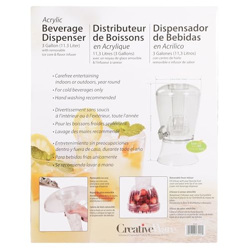CreativeWare 3 Gallon Beverage Dispenser with Ice Column & Fruit Infuser