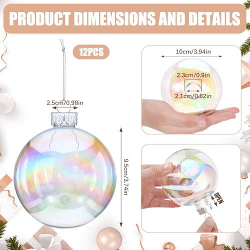 Funtery 12-Pack 4-Inch Iridescent Christmas Ornaments - Clear Holiday Decor