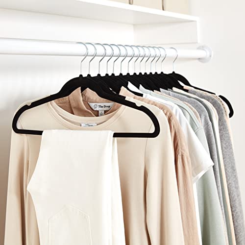 Black Velvet Suit Hangers - Slim Space-Saving Closet Organizer, Pack of 100