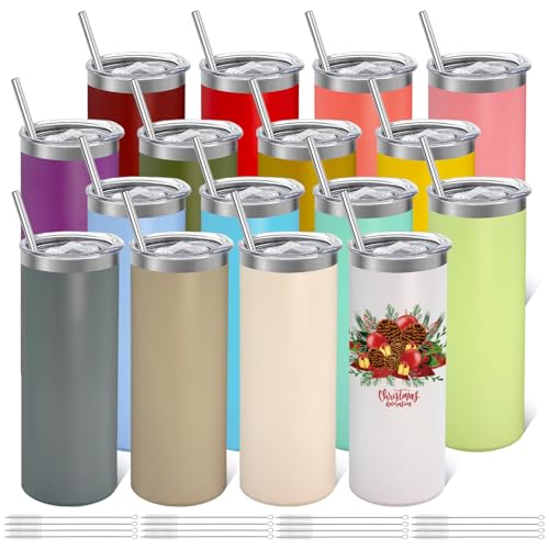 Large YOUKE OLA 20oz Stainless Steel Skinny Tumblers Set - Multicolor, Double Wall, Insulated with Lids & Straws