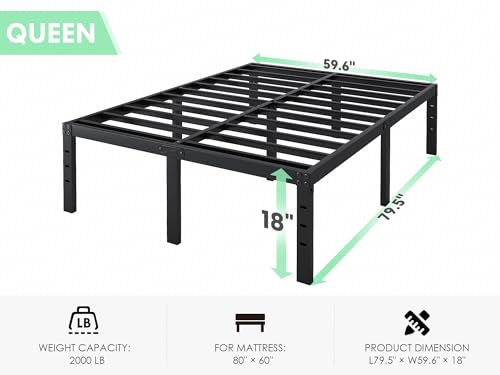 Queen Bed Frame - 18 Inch Sturdy Platform Bed with Storage - Queen Size