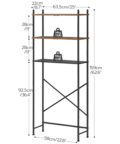 HOOBRO Over Toilet Storage Rack with 3 Adjustable Shelves - Rustic Brown & Black