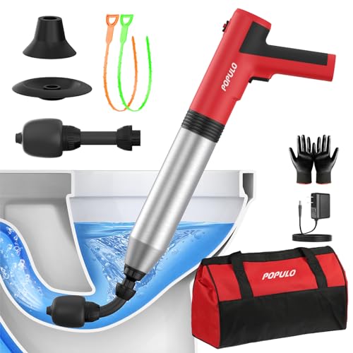 POPULO Electric Toilet Plunger Black, 5 Bar Air Clog Remover for Household Toilets