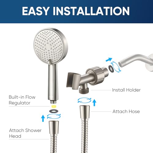 Cobbe All Metal Brushed Nickel 3-Spray Shower Head with Handheld, High Pressure, Detachable Wand & Hose