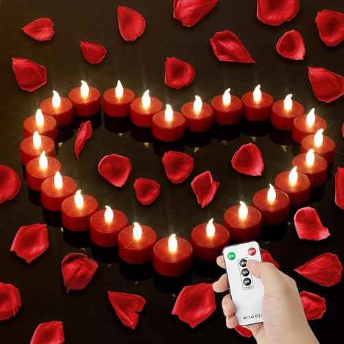 LED Tea Lights with Remote Control: Battery Operated Realistic and Bright Flickering Long Lasting 400+Hours Flameless Candles for Home Decor Holiday Wedding Party Valentine's Day(12pack, Red)