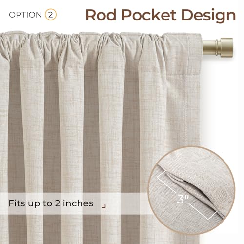 INOVADAY 100% Blackout Linen Curtains for Bedroom 50x84 Inches Cream