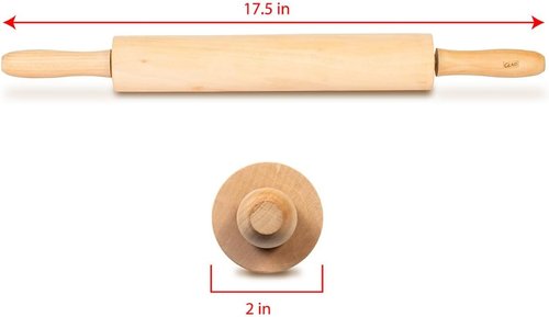 Glad Wood Rolling Pin - 17.5 Inch Large Dough Roller for Baking, Pizza & Cookies | Heavy Duty Natural Wood