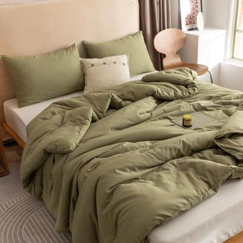 ROSGONIA Queen Comforter Set Olive Green 90x90 inches - All Season Boho Bedding, 3pcs