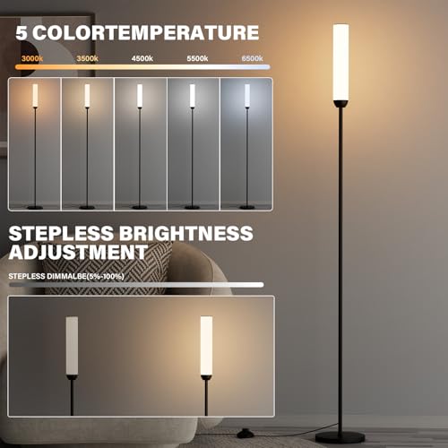 Black 65-Inch LED Floor Lamp with Remote Control & Foot Switch