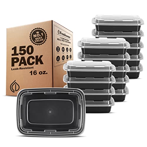 Freshware 16OZ-150PK Meal Prep Containers 1 Compartment BPA-Free Stackable Food Storage