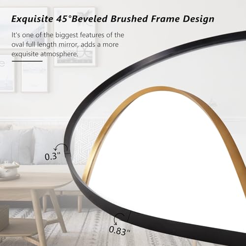 48"x16" Gold Oval Full Length Wall Mirror - Explosion-Proof Frame, Modern Bedroom & Living Room Decor