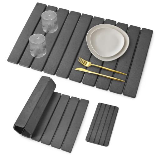 Diatomaceous Earth Dish Drying Mat - Foldable 24x16 Inches Gray, Super Absorbent Kitchen Counter Mat