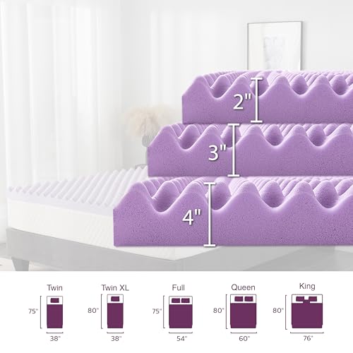 3 Inch Egg Crate Queen Memory Foam Mattress Topper - Purple, Cooling Gel Infused