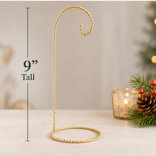 8 Pack Brass Christmas Ornament Display Stands - 9 Inch Metal Holders for Holiday Decor