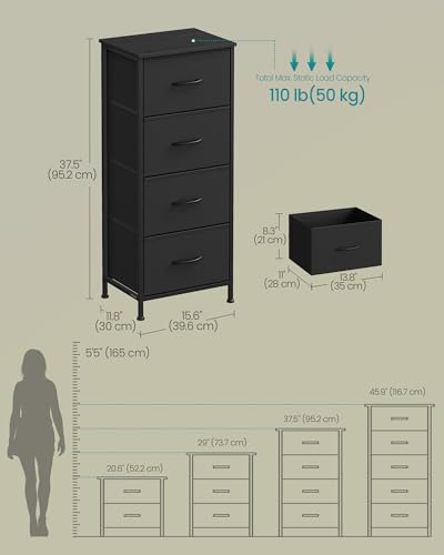 Tall Fabric Dresser with 4 Drawers - Ink Black & Ebony Black, 37.5 Inch