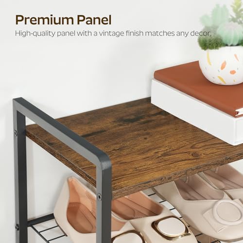 YATINEY Rustic Brown & Black 12-Tier Narrow Shoe Rack, 16.5 x 10.4 x 80.4 inches, Tall Shoe Organizer for Entryway and Closet
