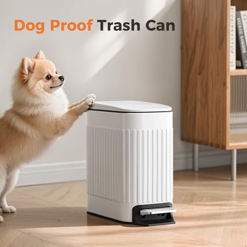 TrashAid White Slim Bathroom Trash Can with Lid & Soft Close, 1.6 Gallon